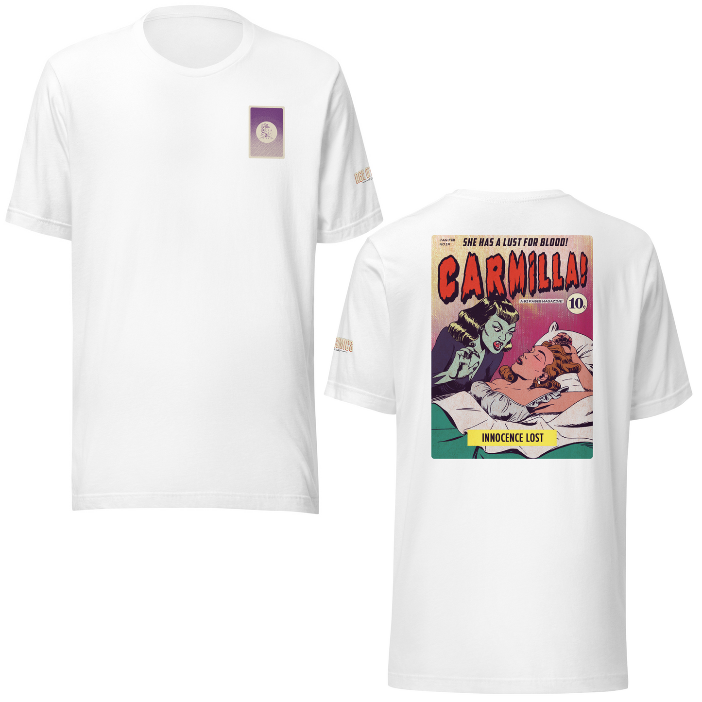 Age of Comics | Horror Collection | Carmilla | Unisex T-shirt | White | Front & Back Print