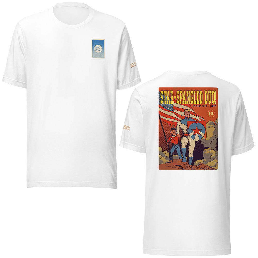 Age of Comics | Superhero Collection | Star Spangled Duo | Unisex T-shirt | White | Front & Back Print